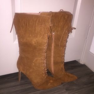 Faux Suede Fringe Calf-High Boots